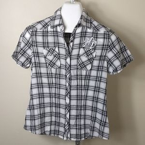 Harley-Davidson Black White Plaid Bling Shirt S